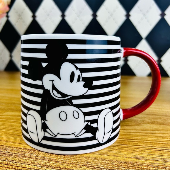 Mickey Mouse Striped Ceramic Mugs, Set of 2 Disney Graphic Black Red Cups - Picture 8 of 8